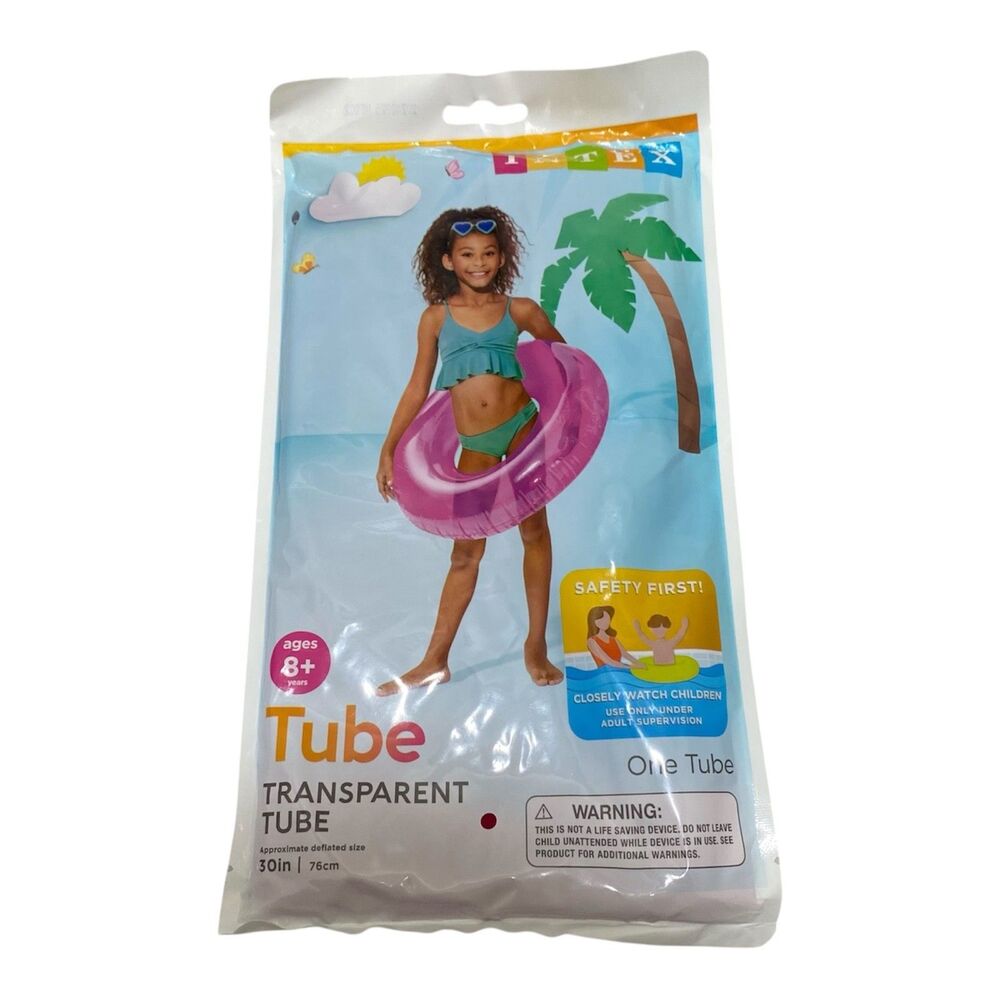Intex Transparent Kids Swimming Intertube 30 Inch Pink